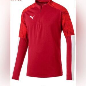 NWT PUMA Youth Red Quarter Zip Mock Neck Long Sleeve Pullover Soccer - Size L